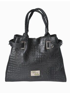 Pinko Women's Tote Handbag Black Croc Faux Leather Shoulder Bag Vintage Y2K